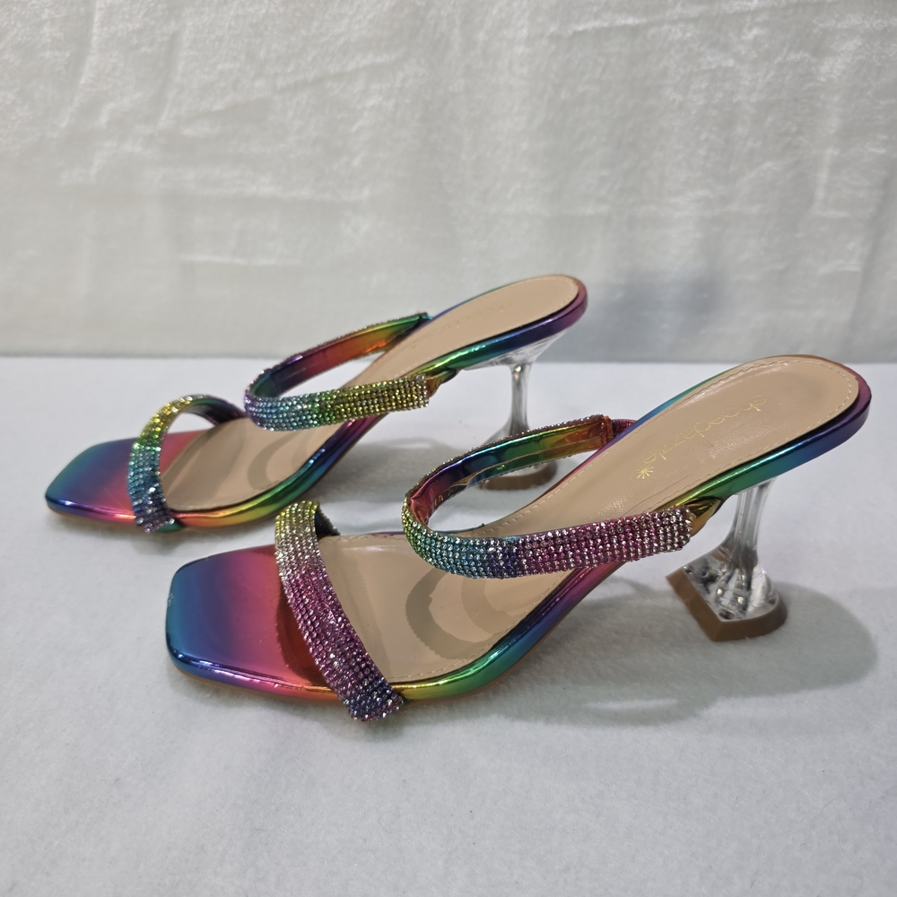 Shoe Dazzle Rainbow Iridescent Crystal Strap Heels Size 9